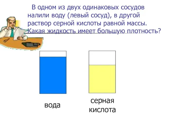 В одном из двух одинаковых сосудов налили воду (левый сосуд), в другой