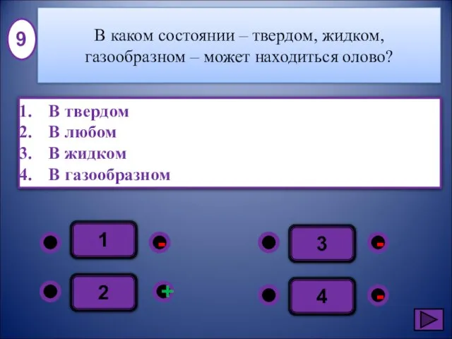 1 - - + - 2 3 4 В твердом В любом