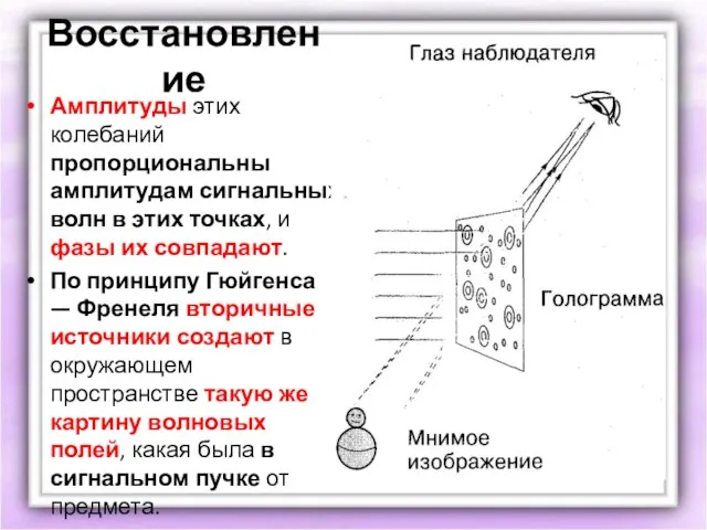 Восстановление Амплитуды этих колебаний пропорциональны амплитудам сигнальных волн в этих точках, и