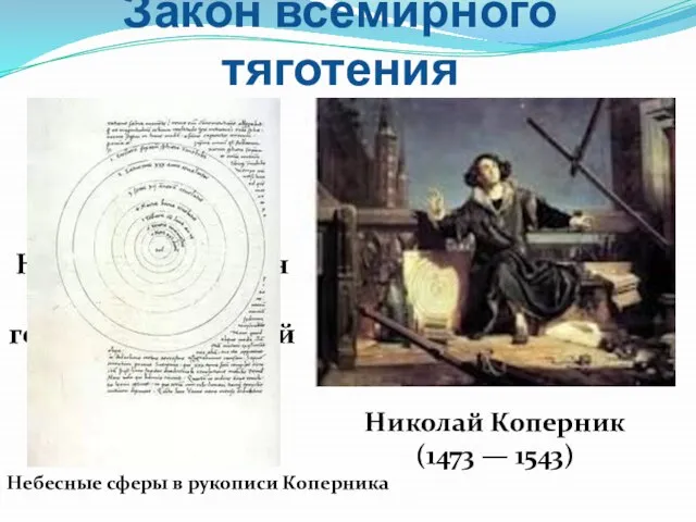 Николай Коперник (1473 — 1543) Закон всемирного тяготения Астроном, математик, экономист, каноник.