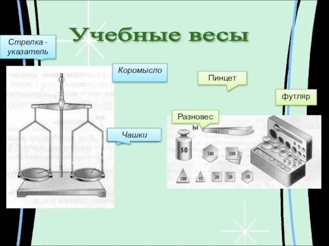 Учебные весы Коромысло Стрелка - указатель Чашки Разновесы Пинцет футляр