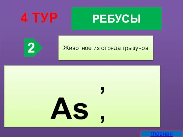 РЕБУСЫ 4 ТУР 2 Животное из отряда грызунов , , As главная