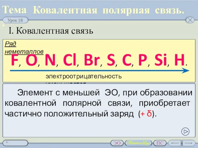 Ковалентная полярная связь. I. Ковалентная связь Ряд неметаллов F, O, N, Cl,