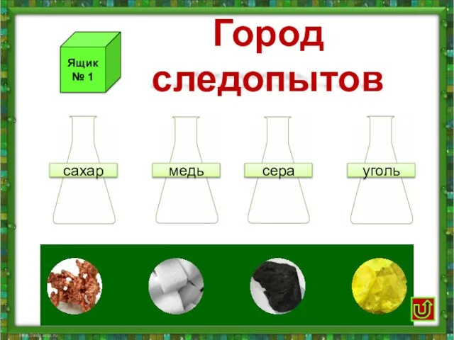 Город следопытов медь уголь сера сахар Ящик № 1