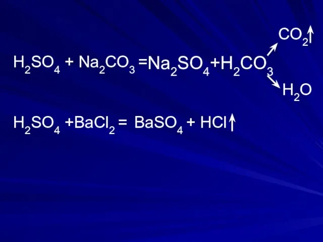 H2SO4 + Na2CO3 = CO2 H2O H2SO4 +BaCl2 = BaSO4 + HCl Na2SO4+H2CO3