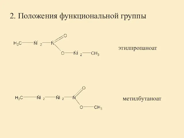 2. Положения функциональной группы этилпропаноат метилбутаноат