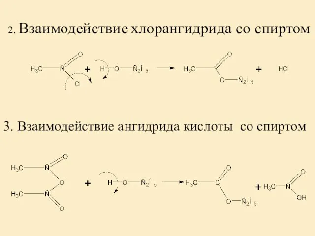 3. Взаимодействие ангидрида кислоты со спиртом 2. Взаимодействие хлорангидрида со спиртом