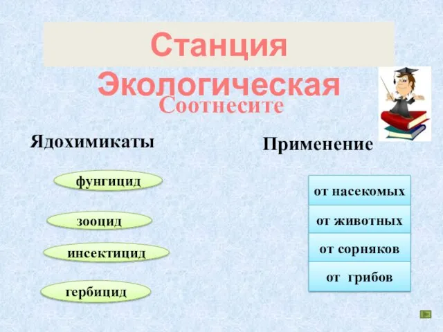 Соотнесите от насекомых от животных от сорняков от грибов Ядохимикаты Применение фунгицид