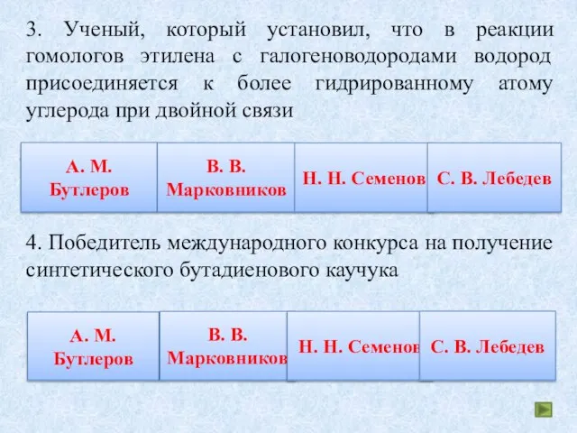 3. Ученый, который установил, что в реакции гомологов этилена с галогеноводородами водород