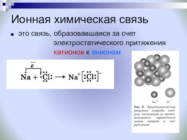 Ионная химическая связь это связь, образовавшаяся за счет электростатического притяжения катионов к анионам