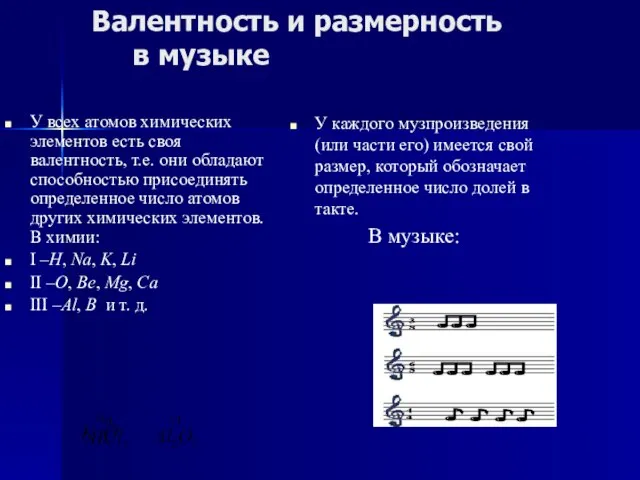 Валентность и размерность в музыке У всех атомов химических элементов есть своя