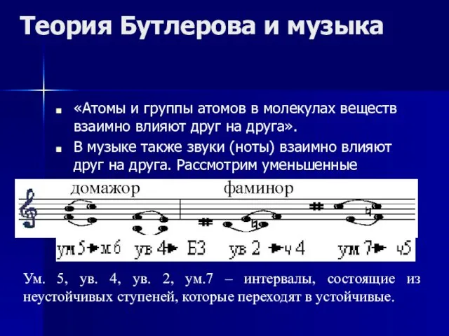 Теория Бутлерова и музыка «Атомы и группы атомов в молекулах веществ взаимно