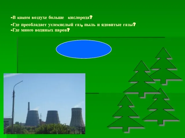 -В каком воздухе больше кислорода? -Где преобладает углекислый газ, пыль и ядовитые