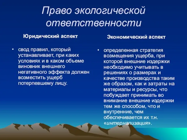 Право экологической ответственности Юридический аспект свод правил, который устанавливает, при каких условиях