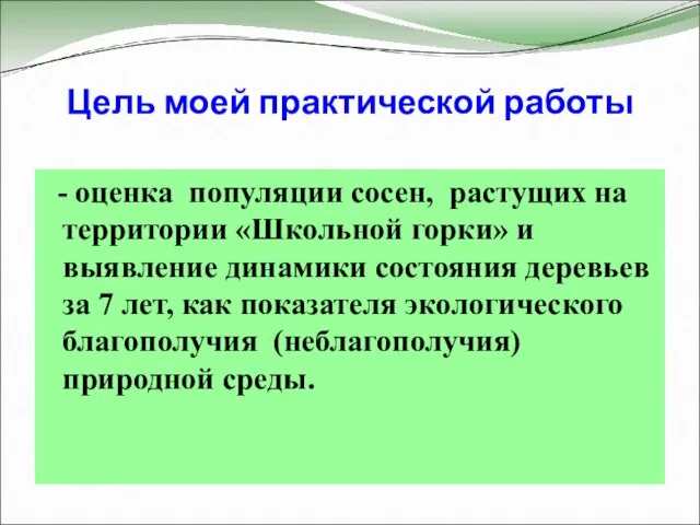 Цель моей практической работы - оценка популяции сосен, растущих на территории «Школьной