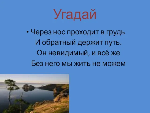 Через нос проходит в грудь И обратный держит путь. Он невидимый, и