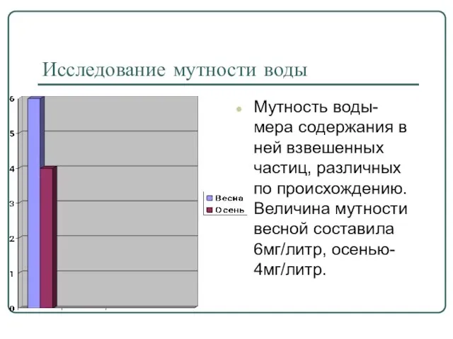 Исследование мутности воды Мутность воды- мера содержания в ней взвешенных частиц, различных