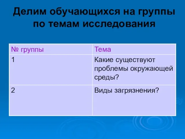 Делим обучающихся на группы по темам исследования