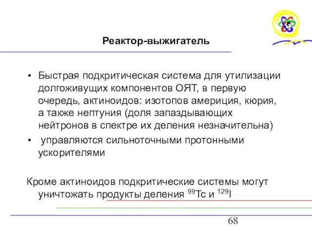 Реактор-выжигатель Быстрая подкритическая система для утилизации долгоживущих компонентов ОЯТ, в первую очередь,