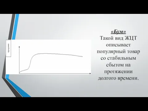 «Бум» Такой вид ЖЦТ описывает популярный товар со стабильным сбытом на протяжении долгого времени.