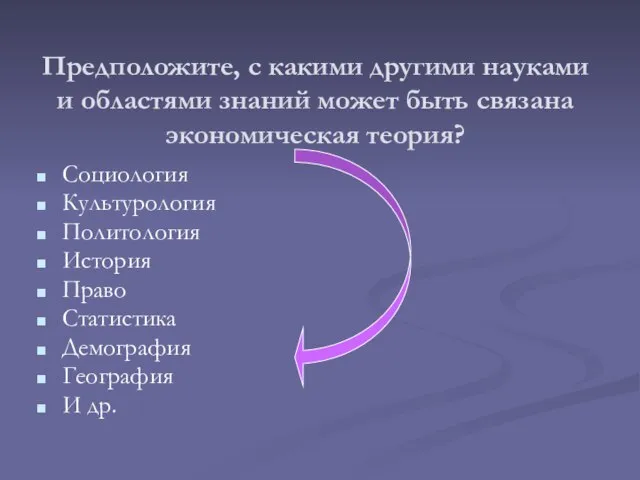 Предположите, с какими другими науками и областями знаний может быть связана экономическая