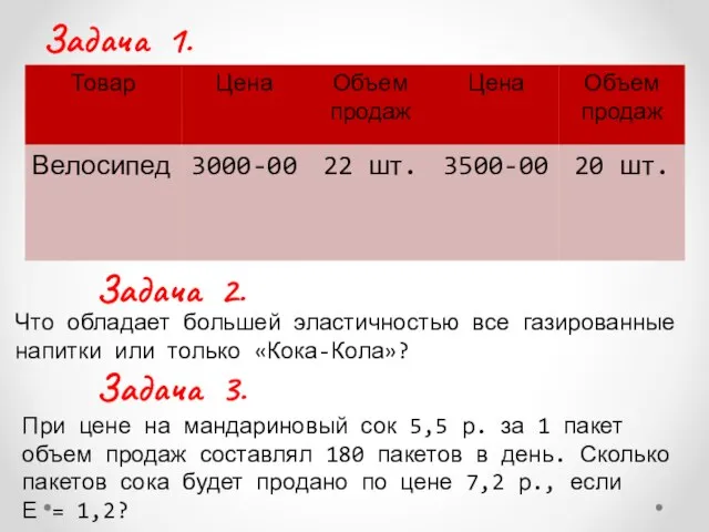 Задача 1. Задача 2. Что обладает большей эластичностью все газированные напитки или