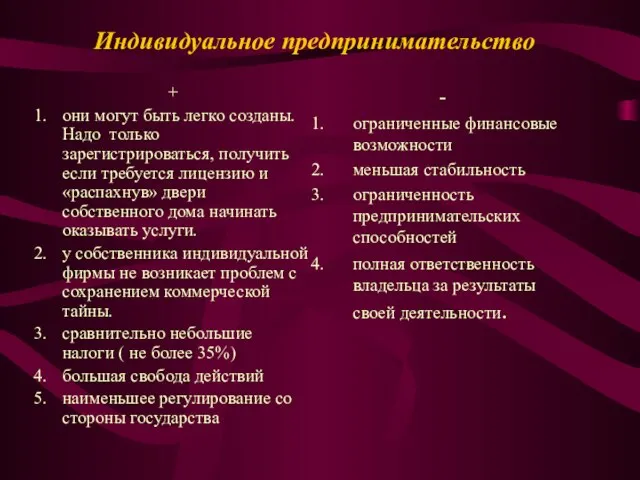 Индивидуальное предпринимательство + они могут быть легко созданы. Надо только зарегистрироваться, получить