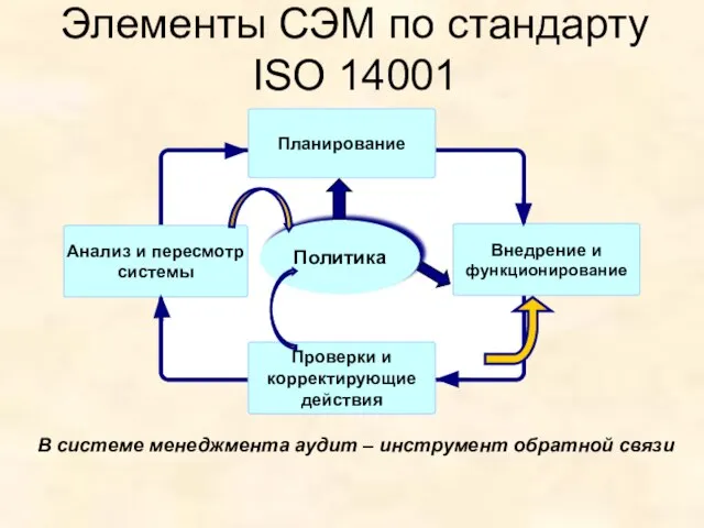 Элементы СЭМ по стандарту ISO 14001 В системе менеджмента аудит – инструмент обратной связи