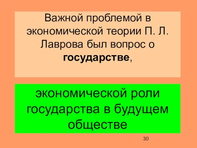 Важной проблемой в экономической теории П. Л. Лаврова был вопрос о государстве,