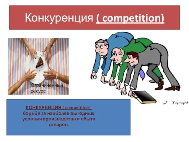 Конкуренция ( competition) Ограниченный ресурс КОНКУРЕНЦИЯ ( competition)- борьба за наиболее выгодные