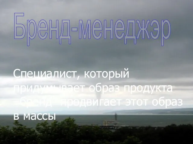 Специалист, который придумывает образ продукта –бренд- продвигает этот образ в массы Бренд-менеджэр