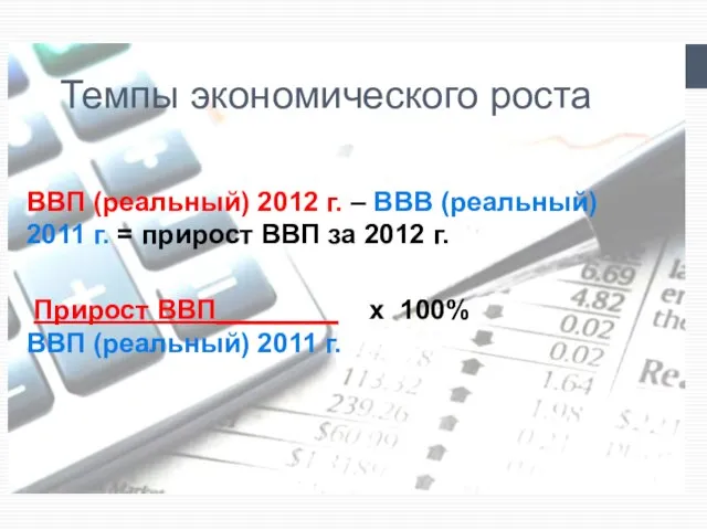 Темпы экономического роста ВВП (реальный) 2012 г. – ВВВ (реальный) 2011 г.