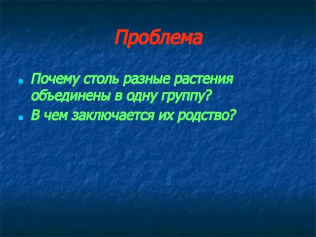 Проблема Почему столь разные растения объединены в одну группу? В чем заключается их родство?