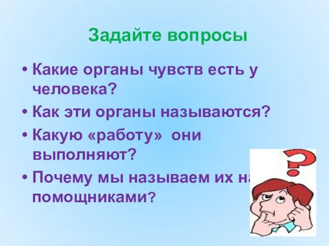 Какие органы чувств есть у человека? Как эти органы называются? Какую «работу»