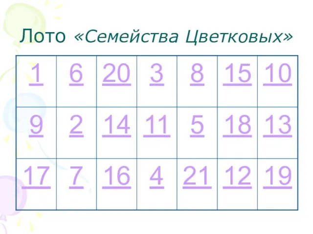 Лото «Семейства Цветковых»