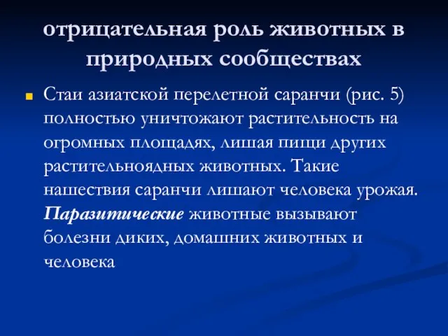 отрицательная роль животных в природных сообществах Стаи азиатской перелетной саранчи (рис. 5)