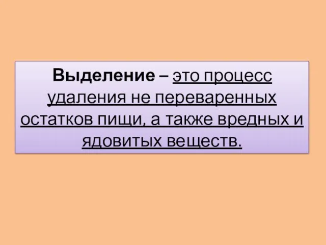 Выделение – это процесс удаления не переваренных остатков пищи, а также вредных и ядовитых веществ.