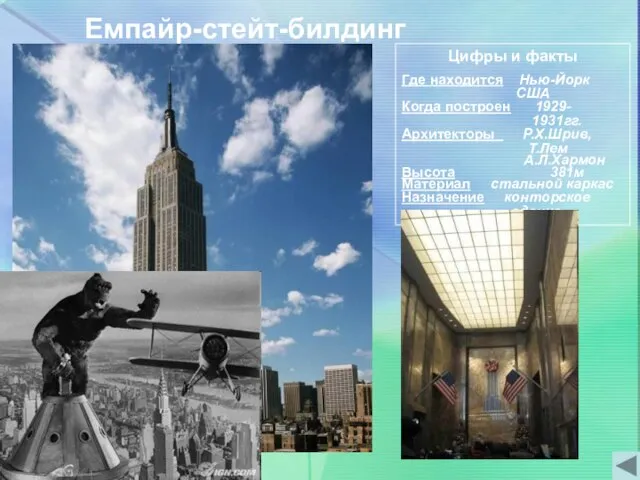 Емпайр-стейт-билдинг Цифры и факты Где находится Нью-Йорк США Когда построен 1929- 1931гг.