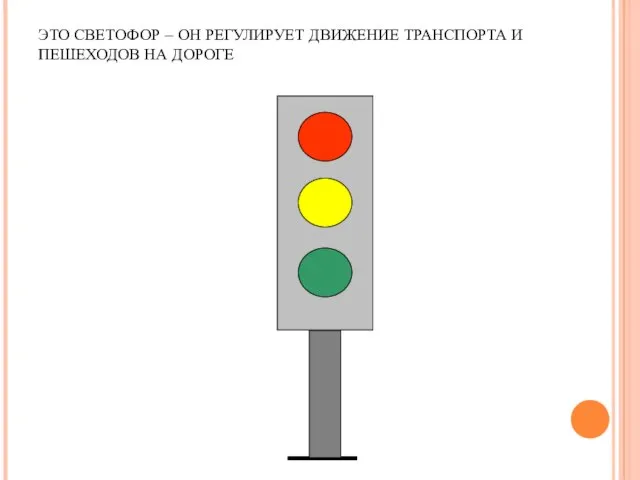 ЭТО СВЕТОФОР – ОН РЕГУЛИРУЕТ ДВИЖЕНИЕ ТРАНСПОРТА И ПЕШЕХОДОВ НА ДОРОГЕ