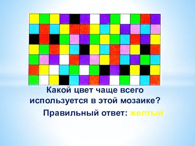 Какой цвет чаще всего используется в этой мозаике? Правильный ответ: желтый