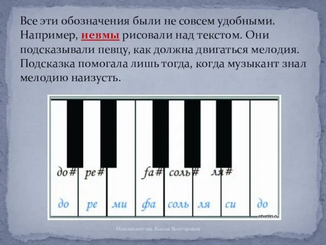 Все эти обозначения были не совсем удобными. Например, невмы рисовали над текстом.