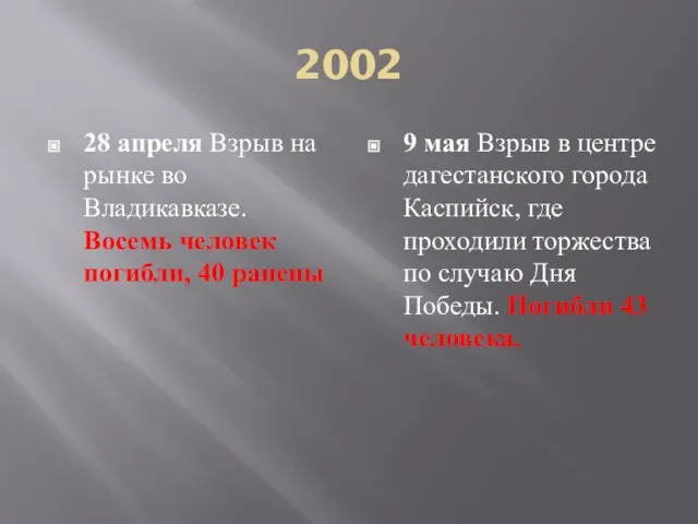 2002 28 апреля Взрыв на рынке во Владикавказе. Восемь человек погибли, 40