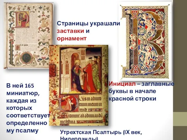Инициал – заглавные буквы в начале красной строки Страницы украшали заставки и
