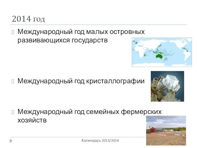 2014 год Календарь 2013/2014 Международный год малых островных развивающихся государств Международный год