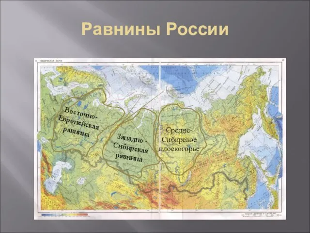 Равнины России Восточно-Европейская равнина Западно - Сибирская равнина Средне-Сибирское плоскогорье