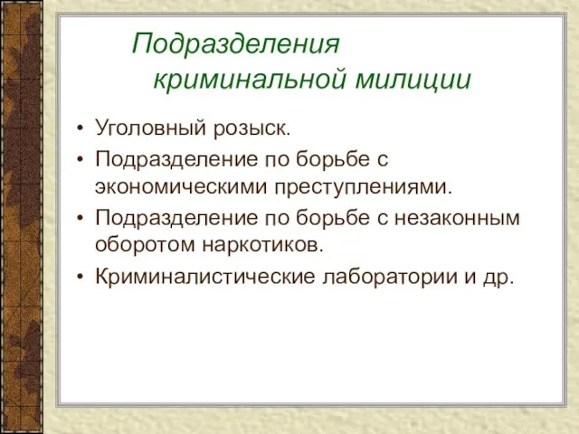 Подразделения криминальной милиции Уголовный розыск. Подразделение по борьбе с экономическими преступлениями. Подразделение