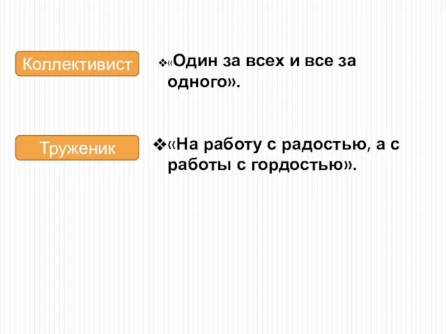 «Один за всех и все за одного». «На работу с радостью, а