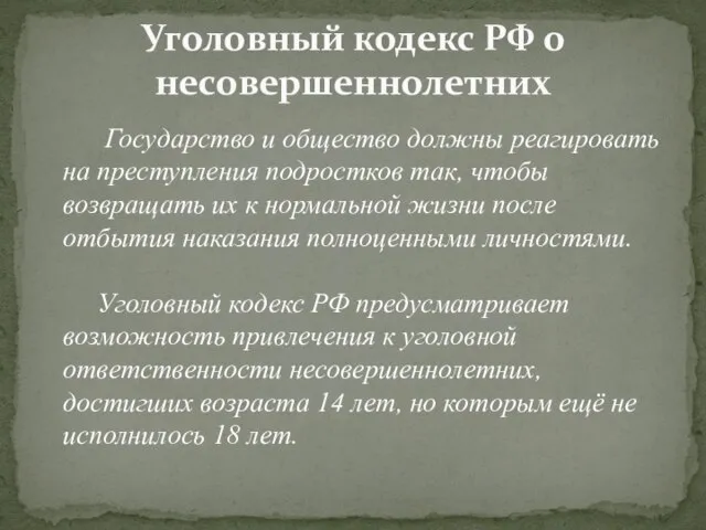 Государство и общество должны реагировать на преступления подростков так, чтобы возвращать их