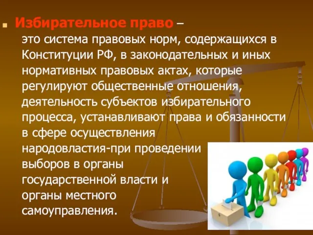 Избирательное право – это система правовых норм, содержащихся в Конституции РФ, в