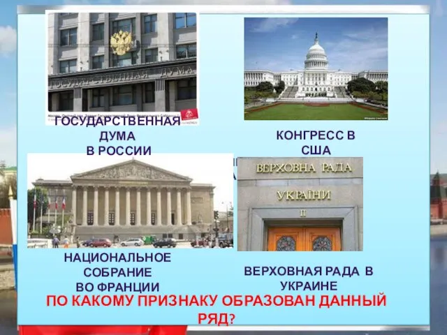 По какому признаку образован данный ряд? Государственная Дума в России Конгресс в